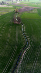Rzeka, strumień i pola, widok z góry, widok z lotu ptaka. © Stanisław Błachowicz