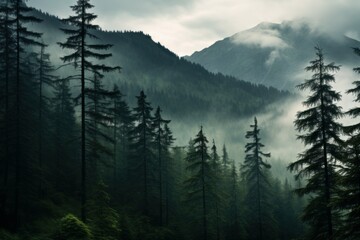 Majestic Mountain pine tree. Scene view. Generate Ai - obrazy, fototapety, plakaty