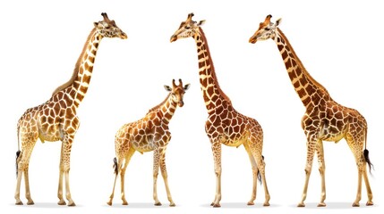 Cute photo realistic animal giraffe set collection. Isolated on white background
