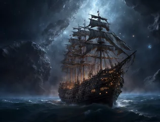 Rolgordijnen ship in the storm © Maria