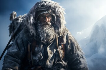 Fototapeta premium Serene Mountain frozen man winter. Cool outdoor. Generate Ai