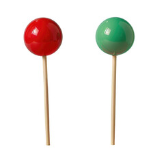 Two balls, one red and one green, set on a stick against a transparent background