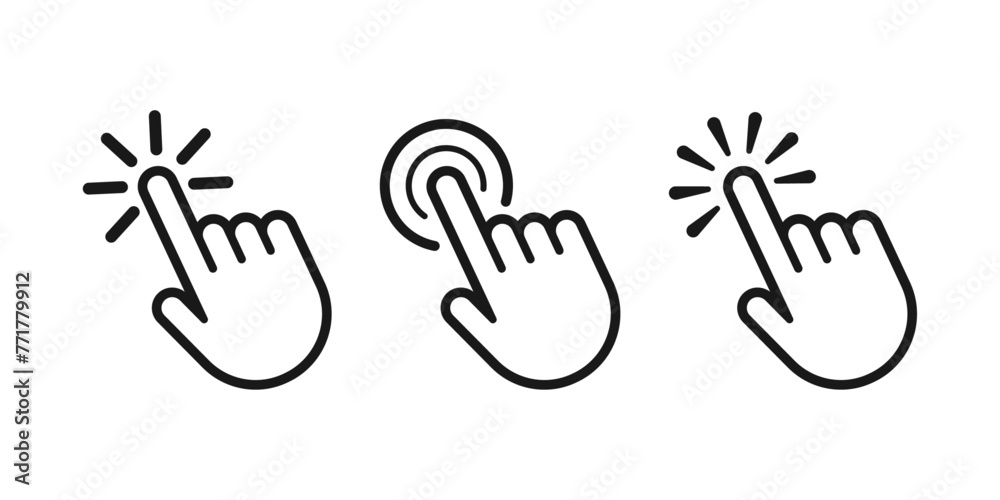 Poster pointer cursor icon. clicking cursor, pointing hand clicks icons. click cursor