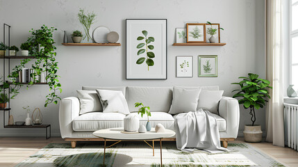 
spring layout in a print frame on a shelf in the living room