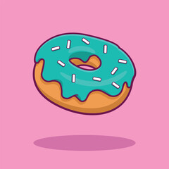 Donut with green icing and sprinkles vector illustration	