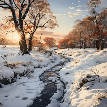 A watercolour painting of a snowy winter scene