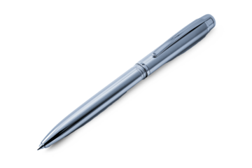Stationary shining simple silver pen on white background