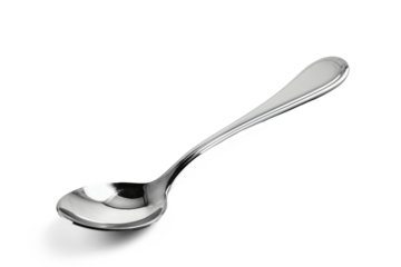 Small polished classic silver tea spoon on white background