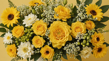 Vivid Yellow and White Floral Assortment on Golden Background