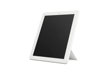 White Mockup Tablet 11inch standing up right supported by the case on white background