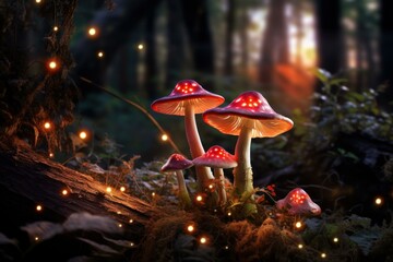 Mystical Mushroom glowing forest. Fantasy night. Generate Ai - obrazy, fototapety, plakaty
