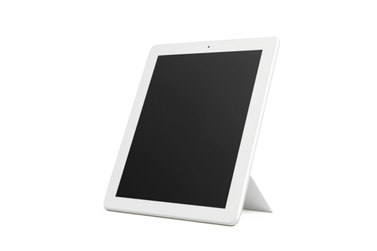 White Mockup Tablet 11inch standing up right supported by the case on white background