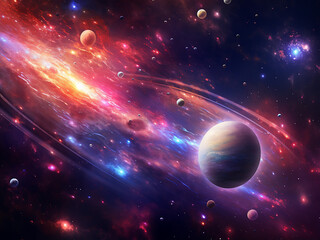Planets suspended in the universe. AI Generation.
