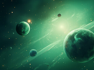 Planets Green Captivating the Cosmic Scene. AI Generation.