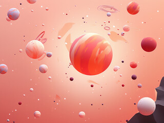 Crimson planets amidst the cosmic wonders. AI Generation.