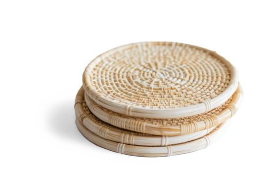 Handmade detailed White Rattan Coaster on white background