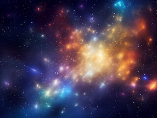 A celestial ballet of galaxies bright in the cosmic theater. AI Generation.