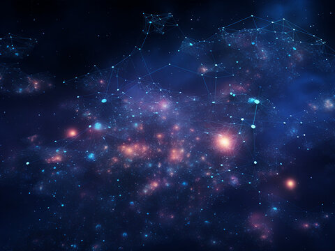 Galaxies painting the universe's canvas. AI Generation.