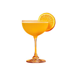 Orange drink in a martini glass with an orange slice on a transparent background