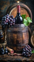 Bottle of Wine Next to Bunch of Grapes