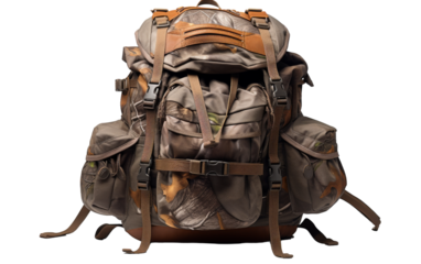 A large backpack adorned with a cute dog, ready to travel