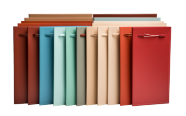 A vibrant row of multicolored file folders neatly aligned on a pristine white background