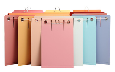 Five colorful file folders arranged neatly on a white background