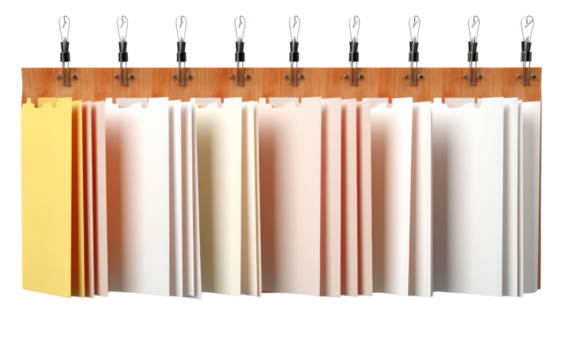 A dynamic arrangement of folders cascading down a wall, creating a visually striking display