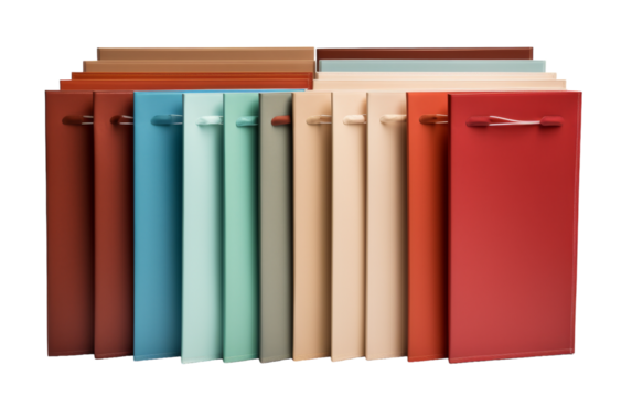 A vibrant row of multicolored file folders neatly aligned on a pristine white background
