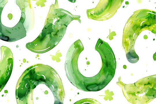 Watercolor horseshoe pattern. Saint Patrick`s Day. For design, print or background.