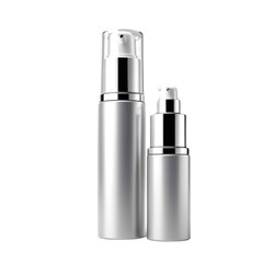 a silver material plastic cosmetic bottle with spray on Isolated transparent background png. generated with AI