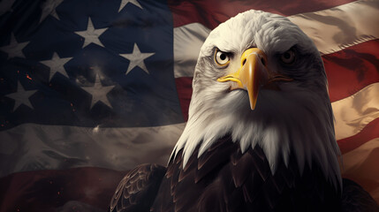 With a fervent gaze, the eagle gazes upon the stars and stripes, embodying the indomitable American spirit.