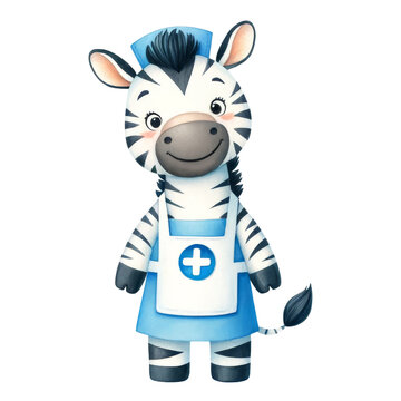 recommend clip art: Watercolor cute zebra in nurse suit. Nurse day concept.