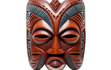 Naklejka premium A captivating wooden mask stands alone against a stark white background