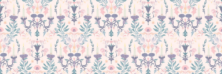 Luxury floral Victorian artwork style background in pastel theme color. Ornamental vintage...