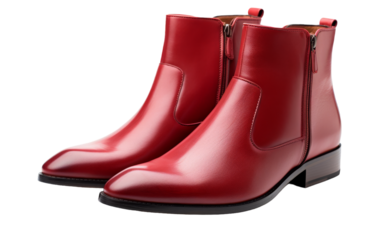 A vibrant pair of red boots standing out against a clean white background