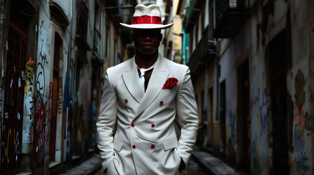 Ze Pilintra Umbanda Quimbanda Entity Trickster Malandro Walking in morro of favela of Rio de Janeiro 