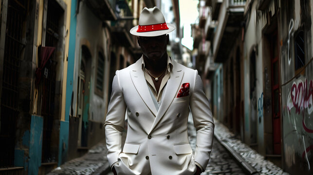 Ze Pilintra Umbanda Quimbanda Entity Trickster Malandro Walking in morro of favela of Rio de Janeiro 