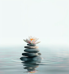 Closeup beautiful lotus top of stones on water surface blur background