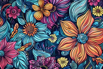 Zelfklevend Fotobehang Zendoodle line art. Colorful sketch artwork. Abstract pattern with floral motifs. Bohemian and hippie style. Vector illustration. © crescent