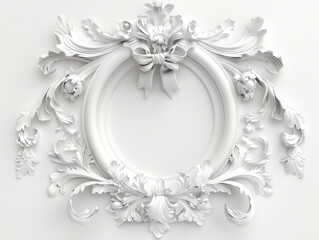 an ornate white wreath with bow on white background, in the style of baroque-inspired sculptures