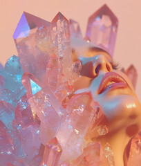 Young beautiful woman with crystals