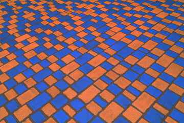 Blue Orange Color Diagonal Pattern Lines Stripes Paving Stone Floor Surface Street Road City Texture Background Tile