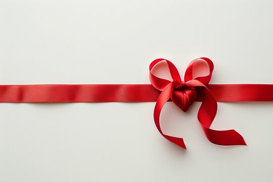 A red ribbon with heart shape is tied in the middle
