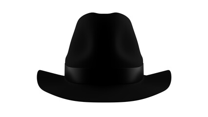 Black fedora hat isolated on transparent and white background. Hat concept. 3D render - obrazy, fototapety, plakaty
