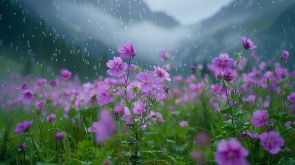 Obraz na płótnie Canvas purple flowers in the rain