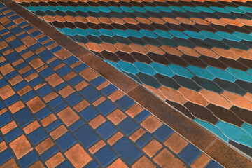 Two Kinds Paving Colored Tiles Dividing Border Curb Mosaic Stone Street Road City Texture Background Color