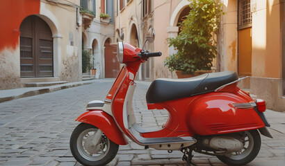 Red scooter in italy street