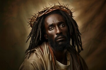 A man with dreadlocks and a crown of thorns on his head