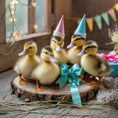 Little ducklings on a birthday party